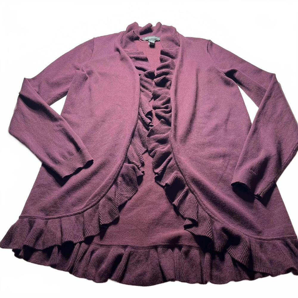 International Concepts Women's Cardigan Sweater Open Ruffle Hem Plum Size Small